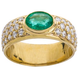 Кольцо из желтого золота с бриллиантами и изумрудом 00814