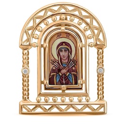 Икона Божией Матери «Семистрельная» из красного золота с бриллиантами 10472