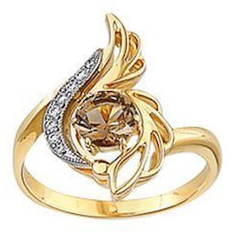 Кольцо из желтого золота с бриллиантами и кварцем 14627