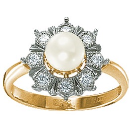 Кольцо с бриллиантами и жемчугом 15608