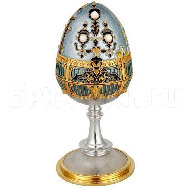 Яйцо-шкатулка к 300-летию Санкт-Петербурга из серебра с агатами 34630
