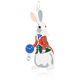 Елочная игрушка «Кролик с часами» из латуни с ювелирным стеклом 35542