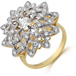 Кольцо «Хризантема» из желтого золота с бриллиантами 37507