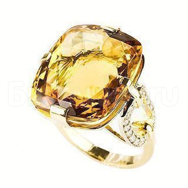 Кольцо из желтого золота с цитрином и бриллиантами 37650