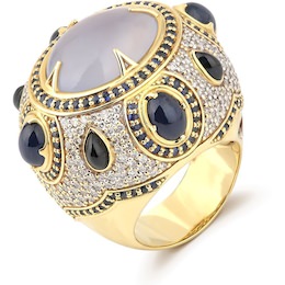 Кольцо «Византия» из желтого золота с халцедоном, сапфирами и бриллиантами 37700