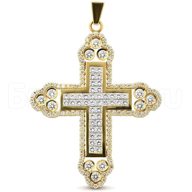 Подвеска-крест из желтого золота с бриллиантами 37722