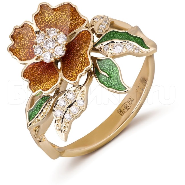 Кольцо «Камелия» из желтого золота с бриллиантами 37833