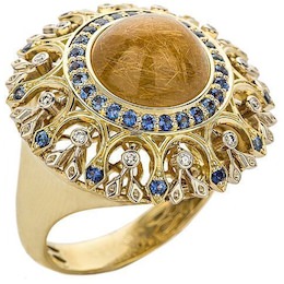 Кольцо из желтого золота с кварцем, сапфирами и бриллиантами 37849