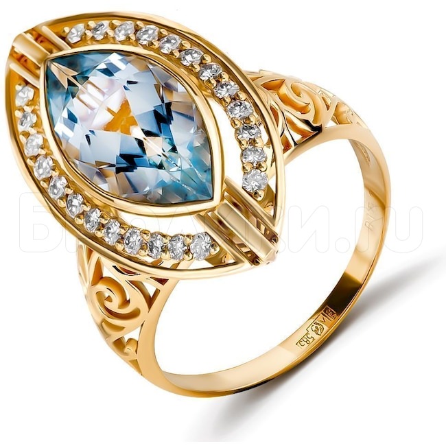 Кольцо из желтого золота с аквамарином и бриллиантами 38126