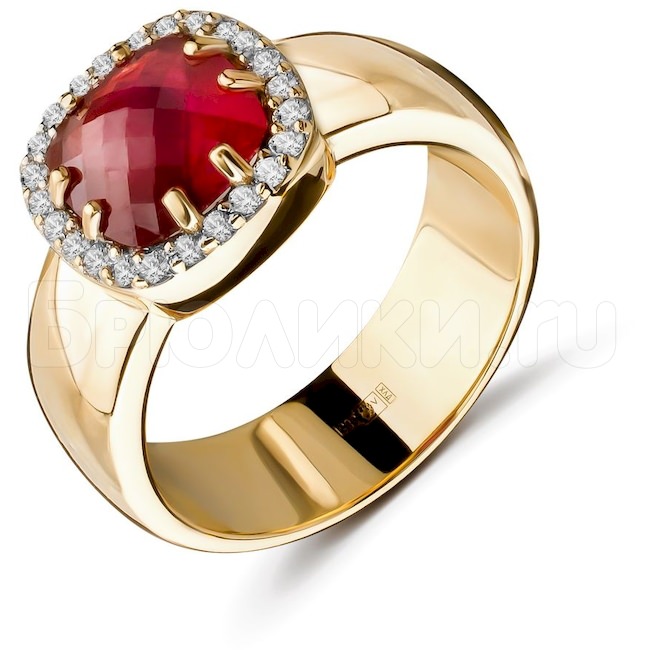 Кольцо из желтого золота с рубином и бриллиантами 38150
