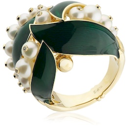 Кольцо «Ландыши» из желтого золота с жемчугом и бриллиантами 38274