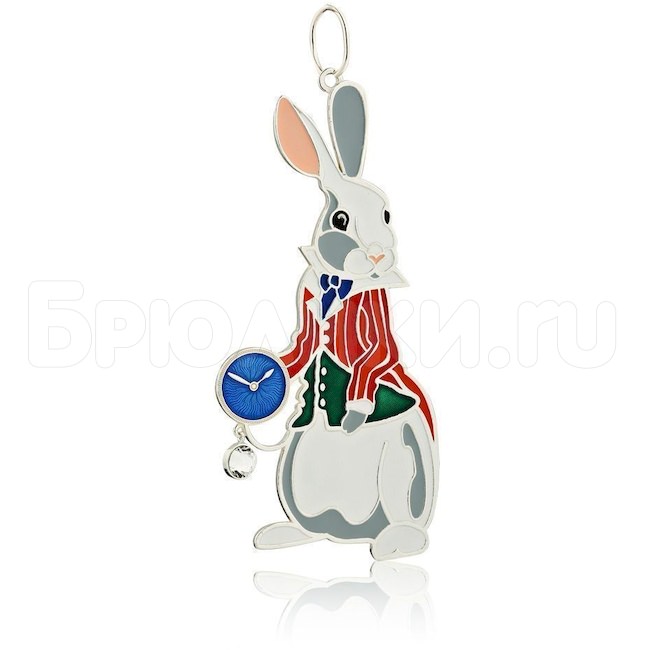 Елочная игрушка «Кролик с часами» из серебра 41638