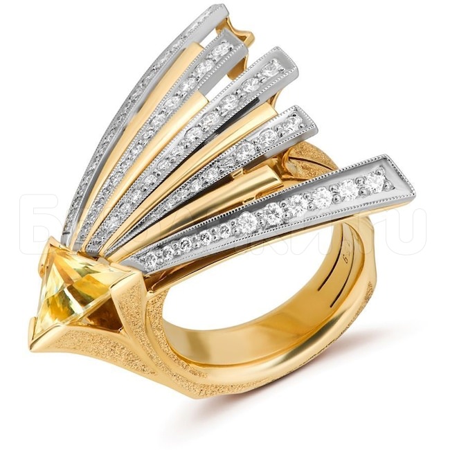 Кольцо «Дуэт» из желтого золота с цитрином и бриллиантами 61816