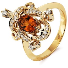 Кольцо «Императрица» из желтого золота с цитрином и бриллиантами 69556