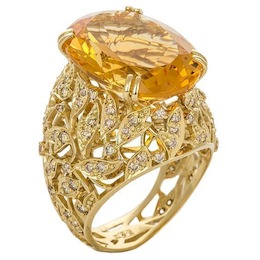 Кольцо из желтого золота с цитрином и бриллиантами 69694