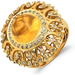 Кольцо из желтого золота с цитрином и бриллиантами 88686