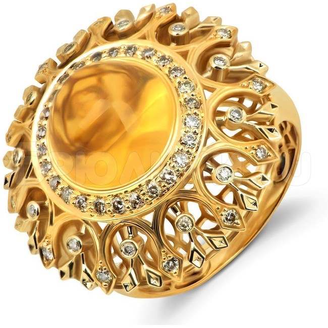 Кольцо из желтого золота с цитрином и бриллиантами 88686