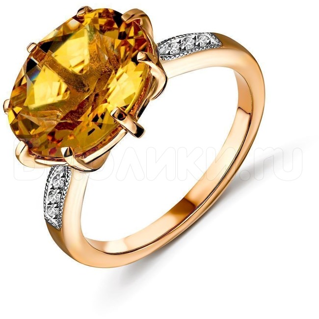 Кольцо из красного золота с цитрином и бриллиантами 88806
