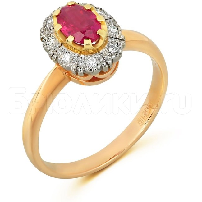 Кольцо из красного золота с бриллиантами и рубином 90907