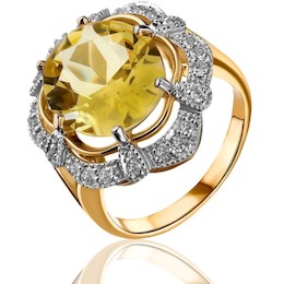Кольцо из желтого золота с цитрином и бриллиантами 95682