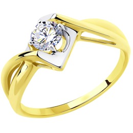 Кольцо из желтого золота с фианитом 018354-2