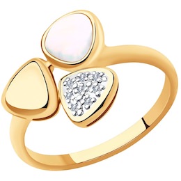 Кольцо из золота с бриллиантами и дуплетом из натурального кварца и перламутра 1011883-5