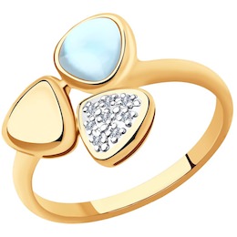 Кольцо из золота с бриллиантами и дуплетом из топаза и перламутра 1011883-6