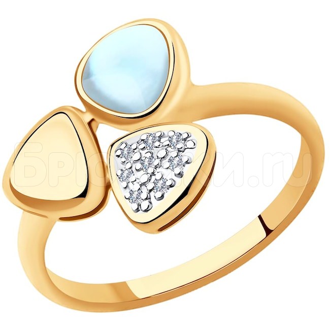Кольцо из золота с бриллиантами и дуплетом из топаза и перламутра 1011883-6