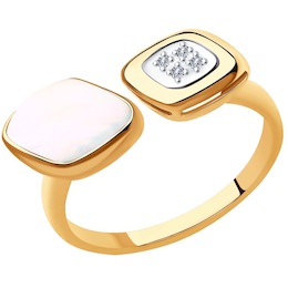 Кольцо из золота с бриллиантами и дуплетом из натурального кварца и перламутра 1011885-5