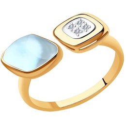 Кольцо из золота с бриллиантами и дуплетом из топаза и перламутра 1011885-6