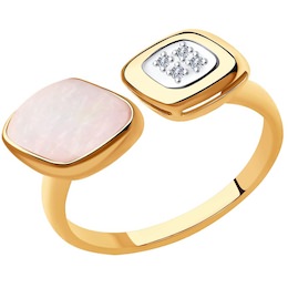 Кольцо из золота с бриллиантами и дуплетом из натурального кварца и перламутра 1011885-7