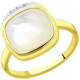 Кольцо из желтого золота с бриллиантами и перламутром 1011901-2