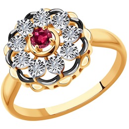 Кольцо из комбинированного золота с бриллиантами и рубином 4010646