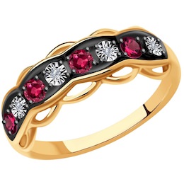 Кольцо из комбинированного золота с бриллиантами и рубинами 4010648