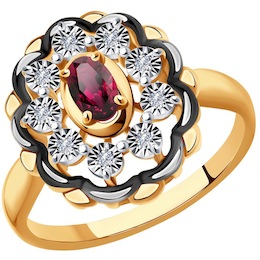 Кольцо из комбинированного золота с бриллиантами и рубином 4010649