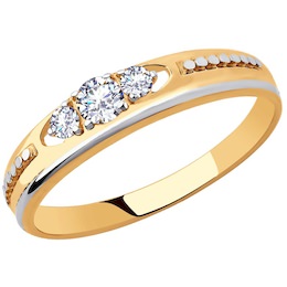 Кольцо из золота с алмазной гранью с фианитами 51-110-00521-1