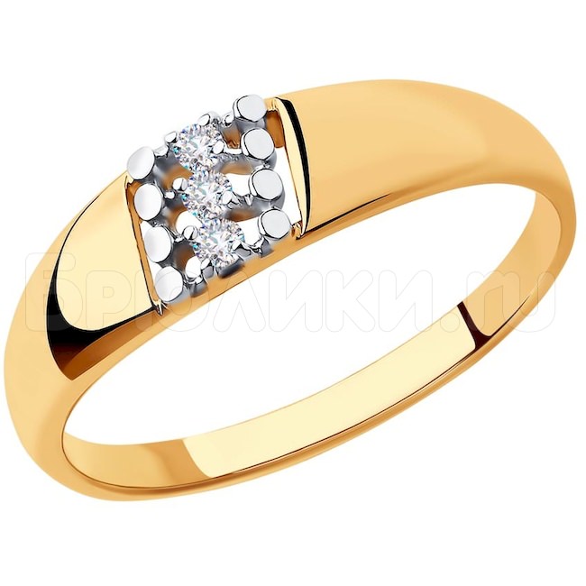 Кольцо из золота с алмазной гранью с фианитами 51-110-00541-1