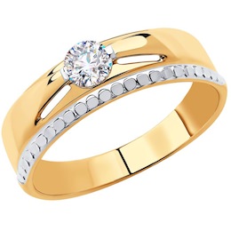 Кольцо из золота с алмазной гранью с фианитом 51-110-00646-1