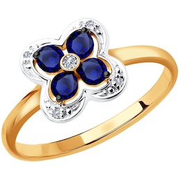 Кольцо из золота с бриллиантами и синими корунд (синт.) 51-210-00238-1