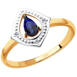 Кольцо из золота с бриллиантами и синими корундами 51-210-00266-1