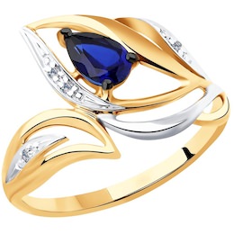Кольцо из золота с бриллиантами и синими корундами 51-210-00267-1