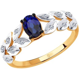 Кольцо из золота с бриллиантами и синим корунд (синт.) 51-210-00579-1