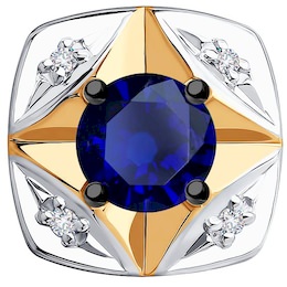 Подвеска из золота с бриллиантами и синим корундом (синт.) 51-230-00570-1