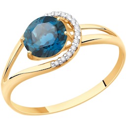 Кольцо из золота с синим топазом и фианитами 51-310-00220-2