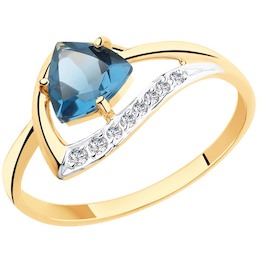 Кольцо из золота с синим топазом и фианитами 51-310-00283-2