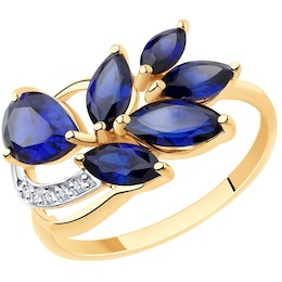 Кольцо из золота с синими корундами (синт.) и фианитами 51-310-00353-3