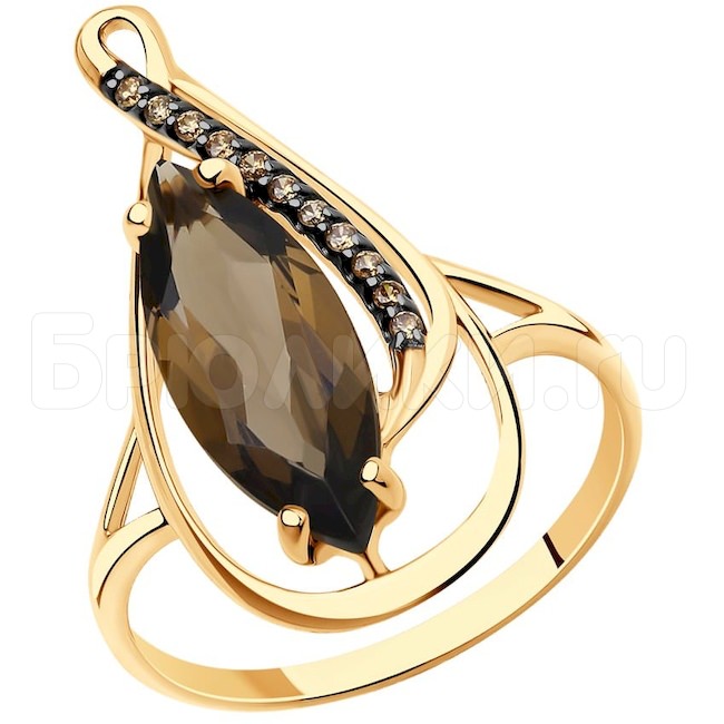 Кольцо из золота с раухтопазом и фианитами 51-310-00761-1