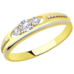 Кольцо из желтого золота с алмазной гранью с фианитами 53-110-00521-1
