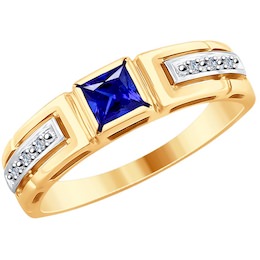 Кольцо из золота с бриллиантами и синим корундом (синт.) 6012114