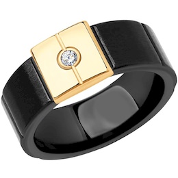 Кольцо из золота с бриллиантом и керамической вставкой 6015088
